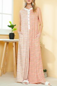 Orange Striped Pocketed Baggy Wide Leg Jumpsuit (size: (US 4-6)S)