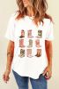 White Mixed Boots Graphic Round Neck Roll Up Sleeve T Shirt