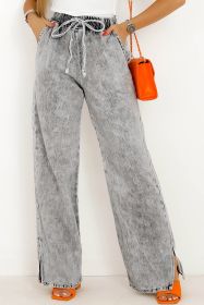 Medium Grey Drawstring Elastic Waist Wide Leg Jeans (size: (US 8-10)M)