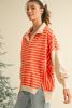 Orange Stripe Color Block Loose Fit Collared Drop Shoulder Sweatshirt