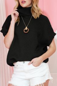 Black Ribbed Turtleneck Textured Short Sleeve Sweater (size: (US 8-10)M)
