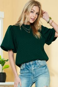 Green Solid Color Textured Puff Sleeve Top (size: (US 12-14)L)