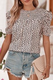 Khaki Leopard Print Smocked Puff Sleeve Blouse (size: (US 12-14)L)