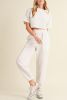 White Lattice Textured Cropped Tee and Jogger Pants Set