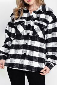 Black Plaid Textured Flap Pocket Shacket (size: (US 8-10)M)