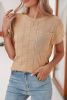 Smoke Gray Lattice Textured Knit Short Sleeve Baggy Sweater