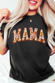 Black Flower Printed MAMA Letter Graphic T Shirt (size: (US 12-14)L)
