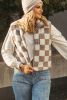 Khaki Checkered Sherpa Collared Jacket Vest
