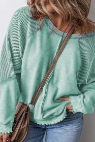 Mineral Blue Textured Patchwork Plus Size Pullover Sweatshirt (size: (US 14W-16W)1X)