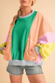 Dark Green Colorblock Patchwork Drop Shoulder Top (size: (US 20-22)2XL)