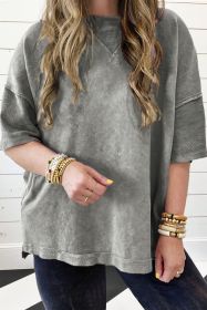 Light Grey Mineral Wash Drop Sleeve Patchwork Plus Size Tee (size: (US 14W-16W)1X)
