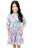 Multicolour Boho Abstract Smocked Sleeve Tiered Dress