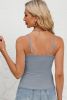 Medium Grey Lace Splicing V Neck Spaghetti Strap Ribbed Cami Top