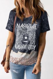 Black NASHVILLE MUSIC CITY Tie Dye Leopard Graphic Tee (size: (US 4-6)S)