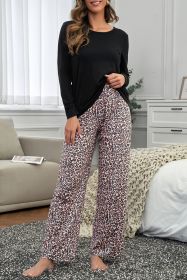 Black Leopard Print High Waist Graphic Pajama Set (size: (US 8-10)M)