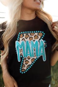 Black Casual MAMA Leopard Lightening Graphic Tee (size: (US 8-10)M)