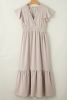 Oatmeal Lace V Neck Ruffled Sleeve Empire Waist Dress