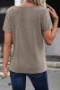 Pale Khaki Button Strappy V Neck Plain Ribbed Tee