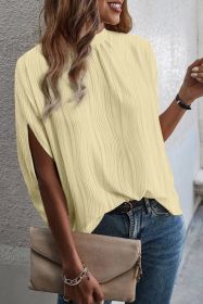 White Textured Batwing Sleeve Mock Neck Blouse (size: (US 8-10)M)