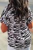 Black Zebra Print V-Neck Rolled Up Sleeve Blouse