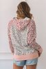 Pink Leopard Casual Rib Knit Long Sleeve Hoodie
