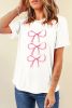 White Casual Bow Ties Graphic O Neck Roll Up Sleeve Tee