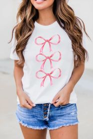 White Casual Bow Ties Graphic O Neck Roll Up Sleeve Tee (size: (US 4-6)S)
