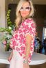 Beige Puff Sleeve Frill Neckline Floral Blouse