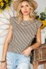 Khaki Striped Print Ruffle Casual Summer Top