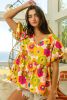 Green Floral Print Puff Sleeve Peplum Blouse