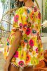Green Floral Print Puff Sleeve Peplum Blouse