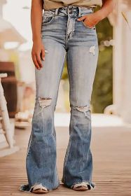 Dusk Blue Vintage Light Wash Ripped Raw Edge Flare Jeans (size: 12)