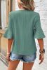 Grass Green Ruffled Short Sleeve V Neck Textured Blouse