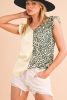 Apricot Leopard Colorblock Splicing Ruffle Sleeveless Shirt