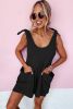 Black Textured Knotted Straps High Waist Wide Leg Romper