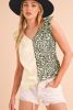 Apricot Leopard Colorblock Splicing Ruffle Sleeveless Shirt