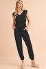 Black Shirred High Waist V Neck Sleeveless Jumpsuit