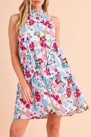 White Frill Mock Neck Sleeveless Tiered Floral Dress (size: (US 4-6)S)