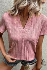 Pink Twisted Textured V-Neck Short Sleeve Blouse (size: (US 12-14)L)