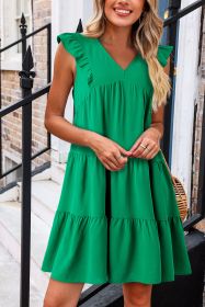 Bright Green V-Neck Ruffle Tiered Mini Dress (size: (US 4-6)S)