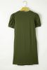 Fern Green Notched Neck Puff Sleeve Pleated T Shirt Dress