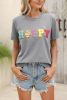 Gray Easter Egg HAPPY Chenille Letter Graphic T Shirt
