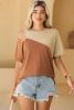 Brown Cold Shoulder Colorblock Splicing T Shirt