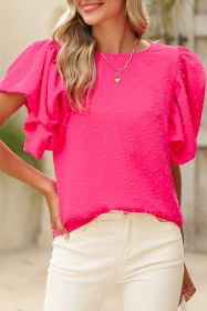 Rose Red Ruffle Sleeve Swiss Dot Blouse (size: (US 8-10)M)