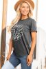 Grey Letter Animal Print Short Sleeve Graphic Tee