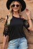 Black Lace Crochet Short Sleeve Strappy One Shoulder Top