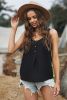 Black Casual Button Textured Cotton Tank Top
