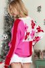 Rose Red 60s Floral Colorblock Knitted Sweater