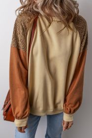 Khaki Crochet Patchwork Raglan Sleeve Sweatshirt (size: (US 8-10)M)