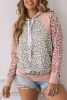 Pink Leopard Casual Rib Knit Long Sleeve Hoodie